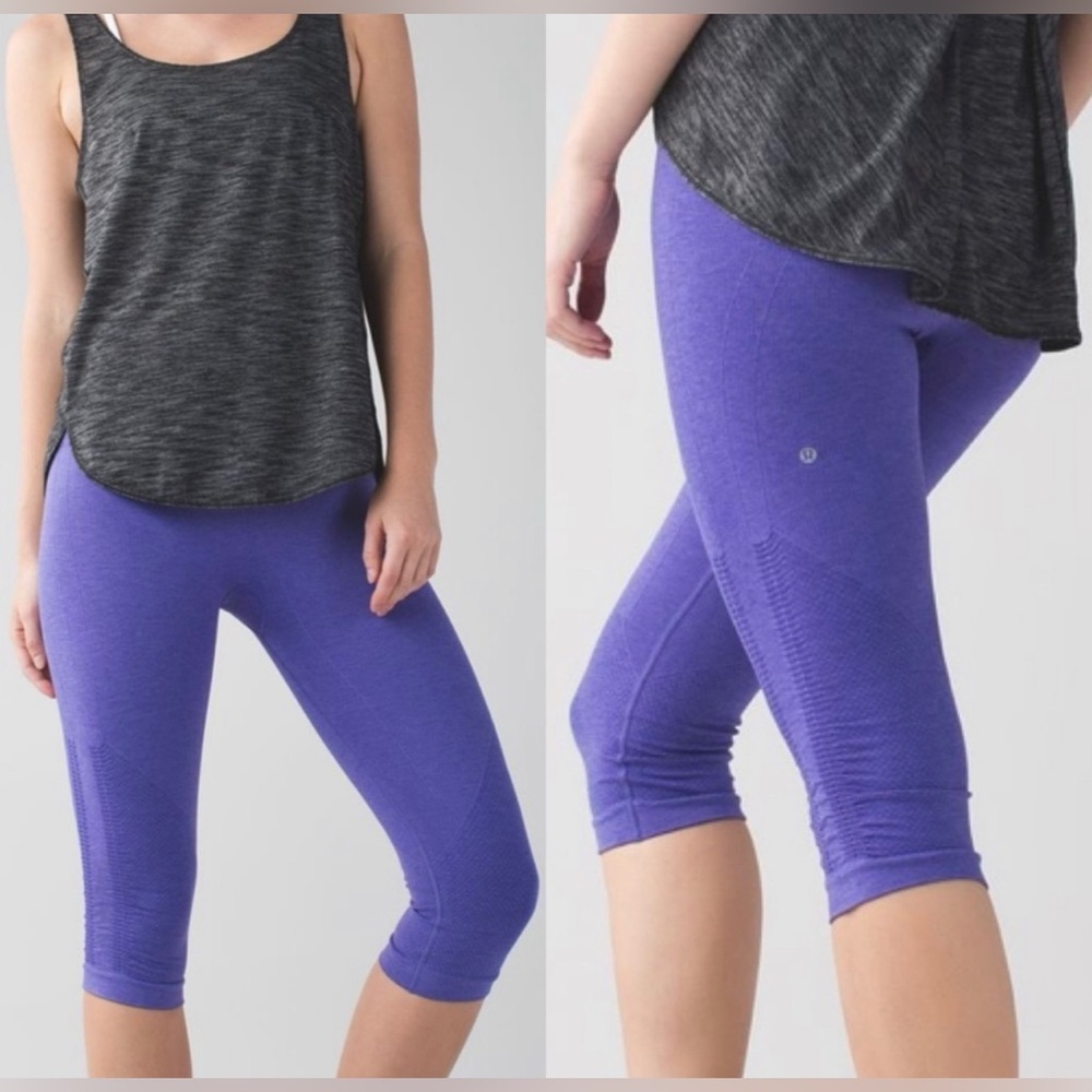 LULULEMON In The Flow Crop ll Heathered Iris Flower Purple Seamless Pants Capri